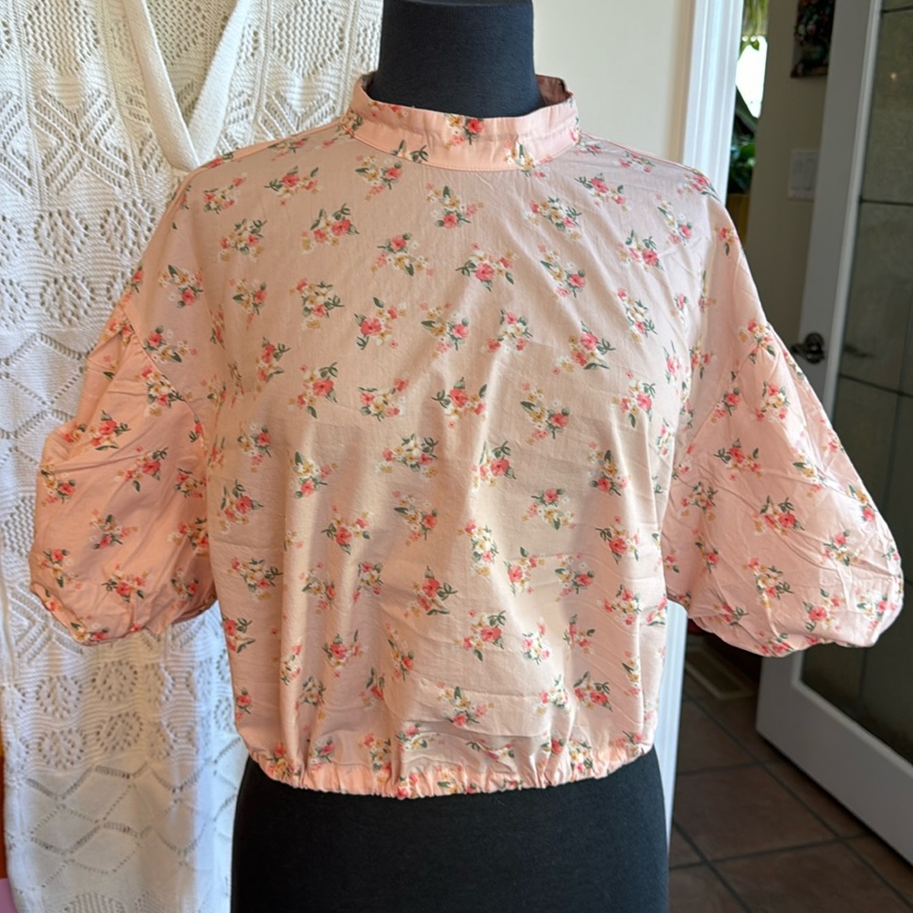 Anthropologie Cropped Bubble-Sleeve Blouse. - Picture 4 of 6